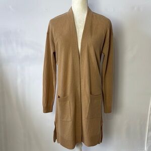 Halogen Women's Sz S Open Front beige Cardigan Wool Cashmere blend with pockets